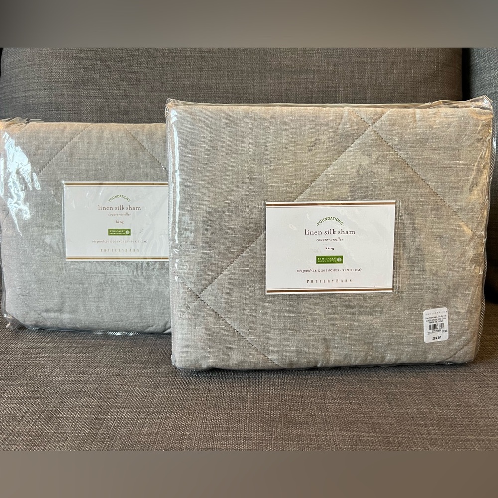 Pottery Barn King Linen Silk Pillow Shams - 2